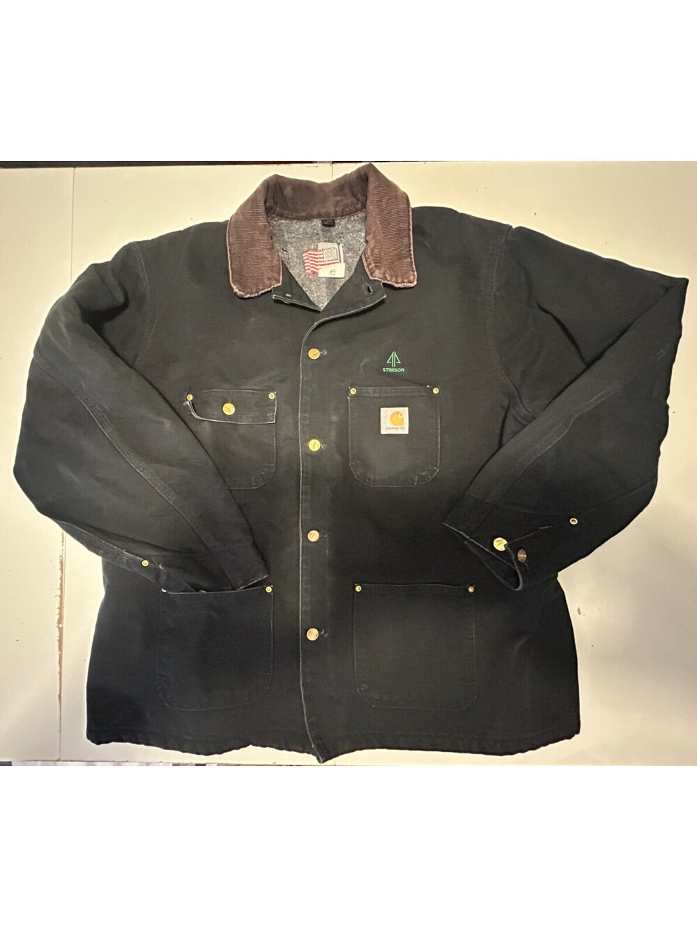 VTG Carhartt Chore Coat Blanket Lined Men’s XL/2XL Black Corduroy Collar Made US